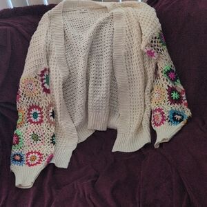 ADORA Floral Crochet Cardigan with Colorful Sleeve Details